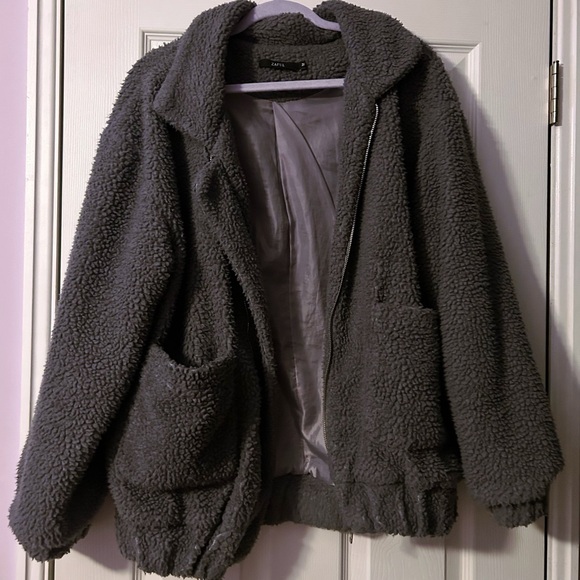 Zaful Gray Oversized Baggy Cozy Teddy Jacket Coat - Picture 3 of 4